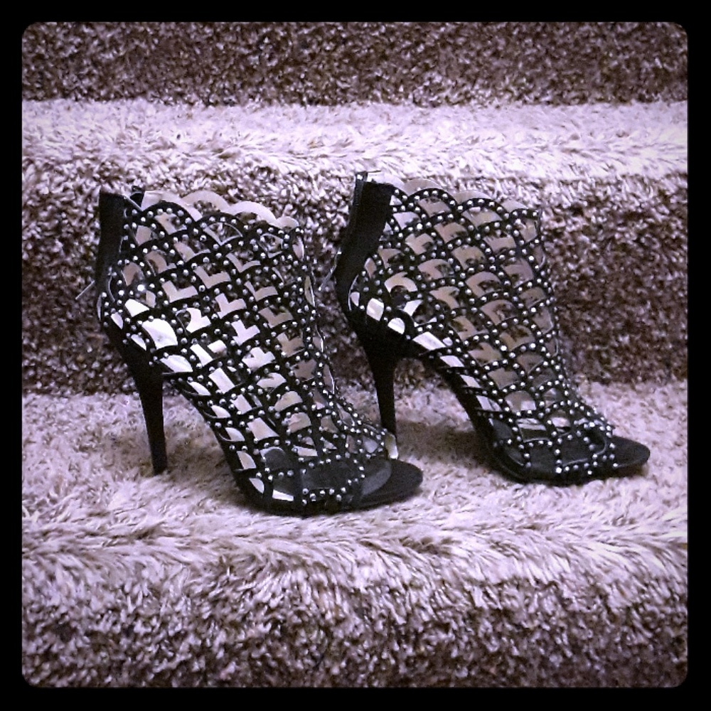 Strappy heels with silver stud accents